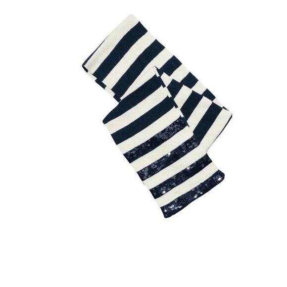 Cream and Black Stripe Knit Sequin Trim Scarf - Picture 1 of 3